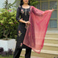 Silk Blend Embroidered Straight Round Neck Kurta with Pant & Dupatta