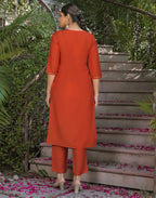 Poly Chinnon Embroidered Straight 3 Piece Kurta Set