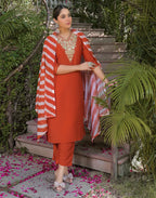 Poly Chinnon Embroidered Straight 3 Piece Kurta Set