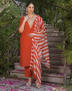 Poly Chinnon Embroidered Straight 3 Piece Kurta Set