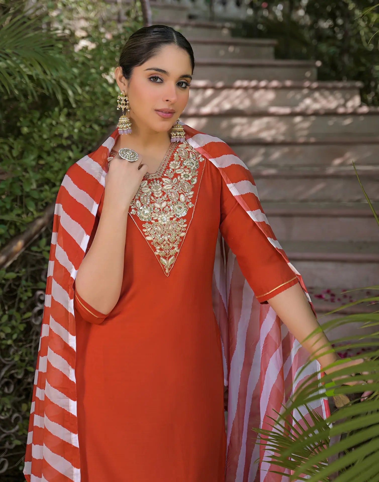 Poly Chinnon Embroidered Straight 3 Piece Kurta Set