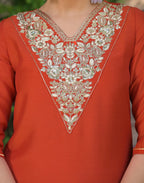 Poly Chinnon Embroidered Straight 3 Piece Kurta Set