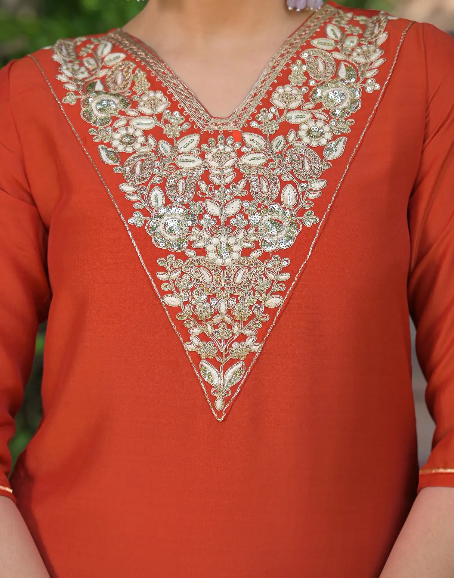 Poly Chinnon Embroidered Straight 3 Piece Kurta Set