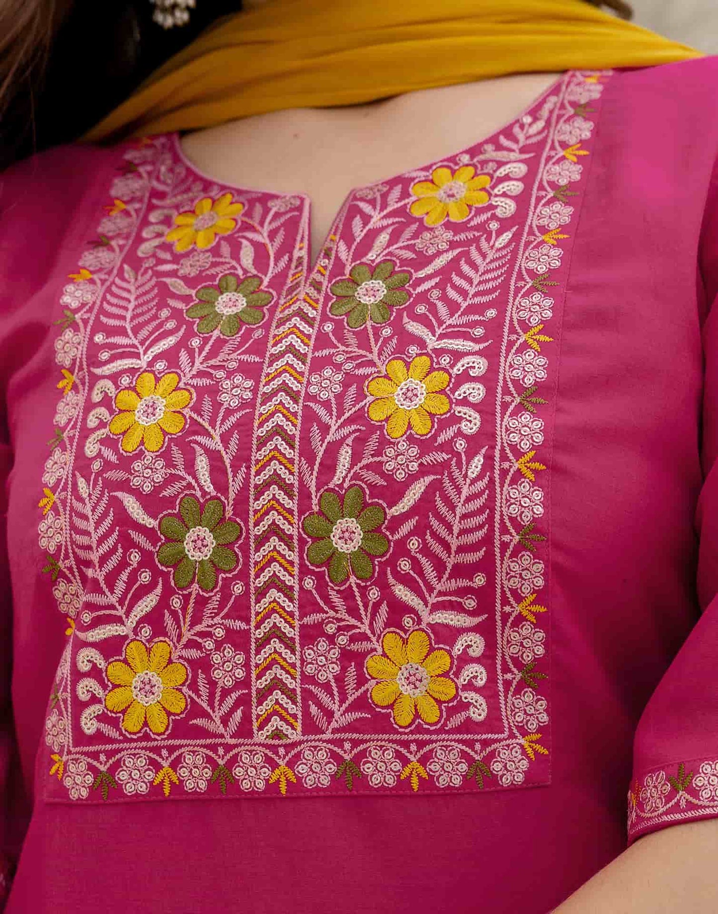 Chinnon Straight Embroidery V-Neck Kurta with Pant & Dupatta