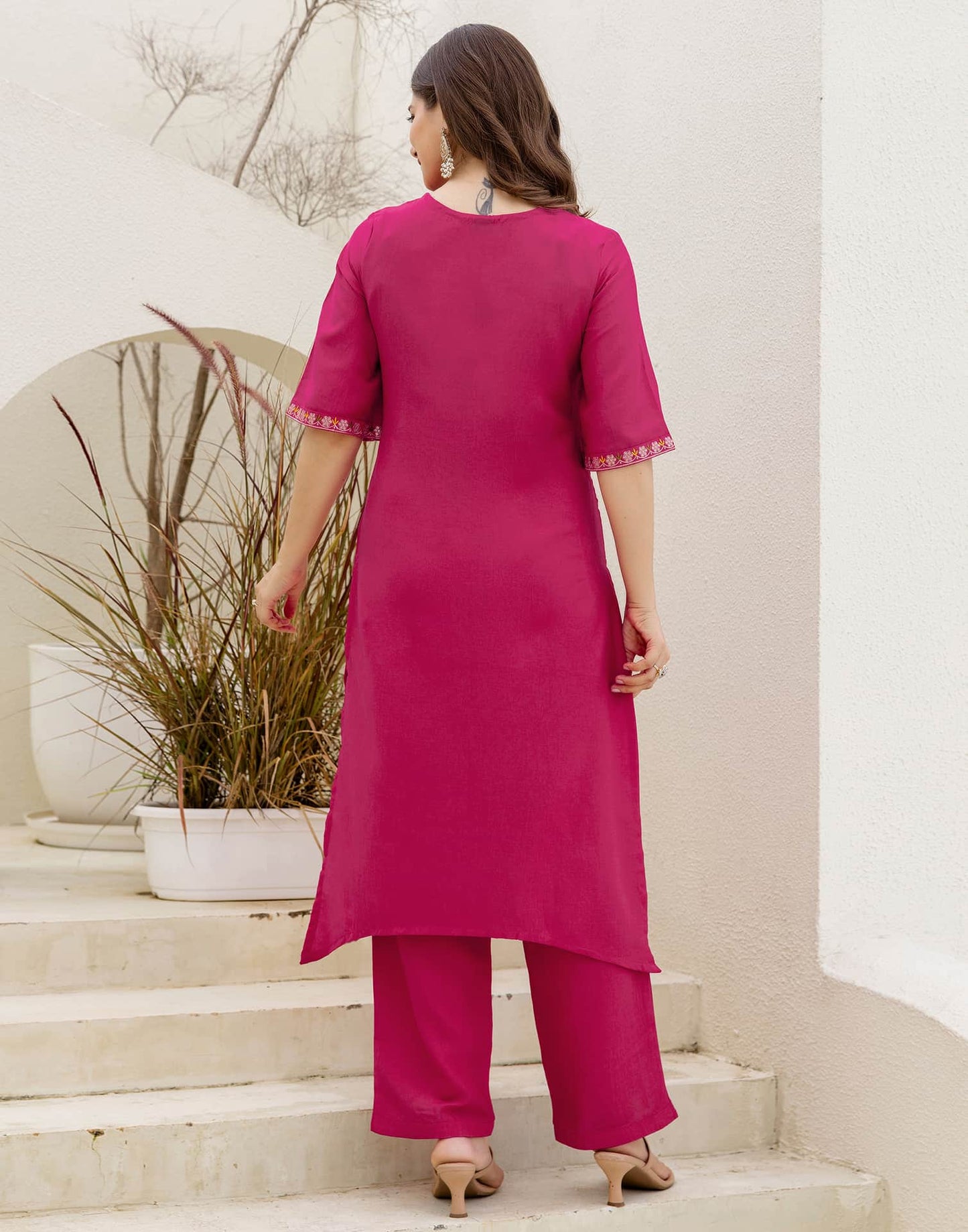 Chinnon Straight Embroidery V-Neck Kurta with Pant & Dupatta