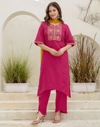 Poly Chinnon Embroidered Straight 3 Piece Kurta Set