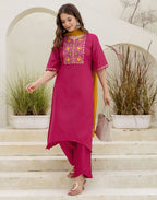 Poly Chinnon Embroidered Straight 3 Piece Kurta Set