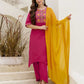 Chinnon Straight Embroidery V-Neck Kurta with Pant & Dupatta
