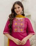 Poly Chinnon Embroidered Straight 3 Piece Kurta Set