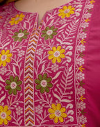 Poly Chinnon Embroidered Straight 3 Piece Kurta Set