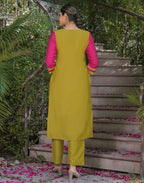 Poly Chinnon Embroidered Straight 3 Piece Kurta Set