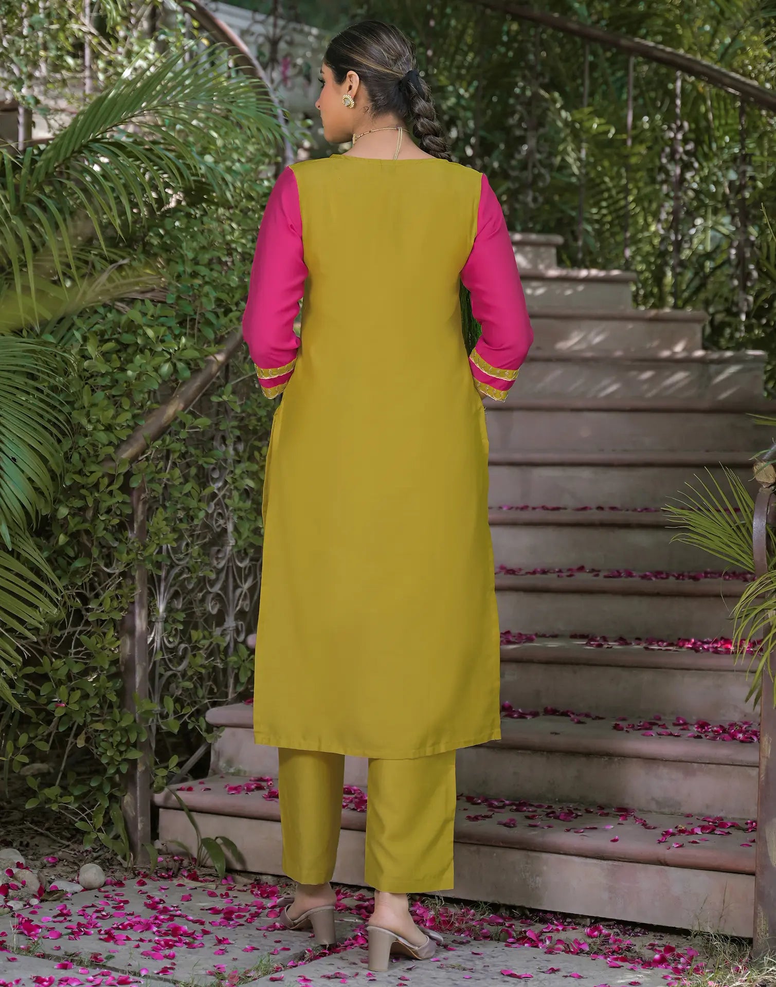 Poly Chinnon Embroidered Straight 3 Piece Kurta Set