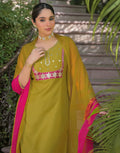 Poly Chinnon Embroidered Straight 3 Piece Kurta Set