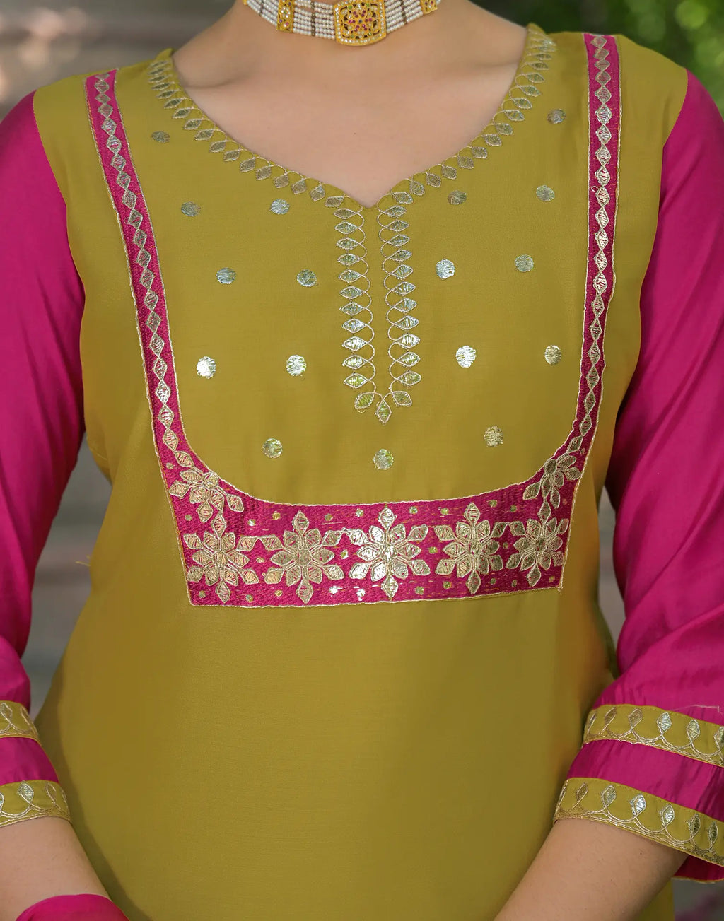 Poly Chinnon Embroidered Straight 3 Piece Kurta Set