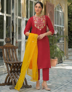 Viscose Rayon Embroidered Straight 3 Piece Kurta Set