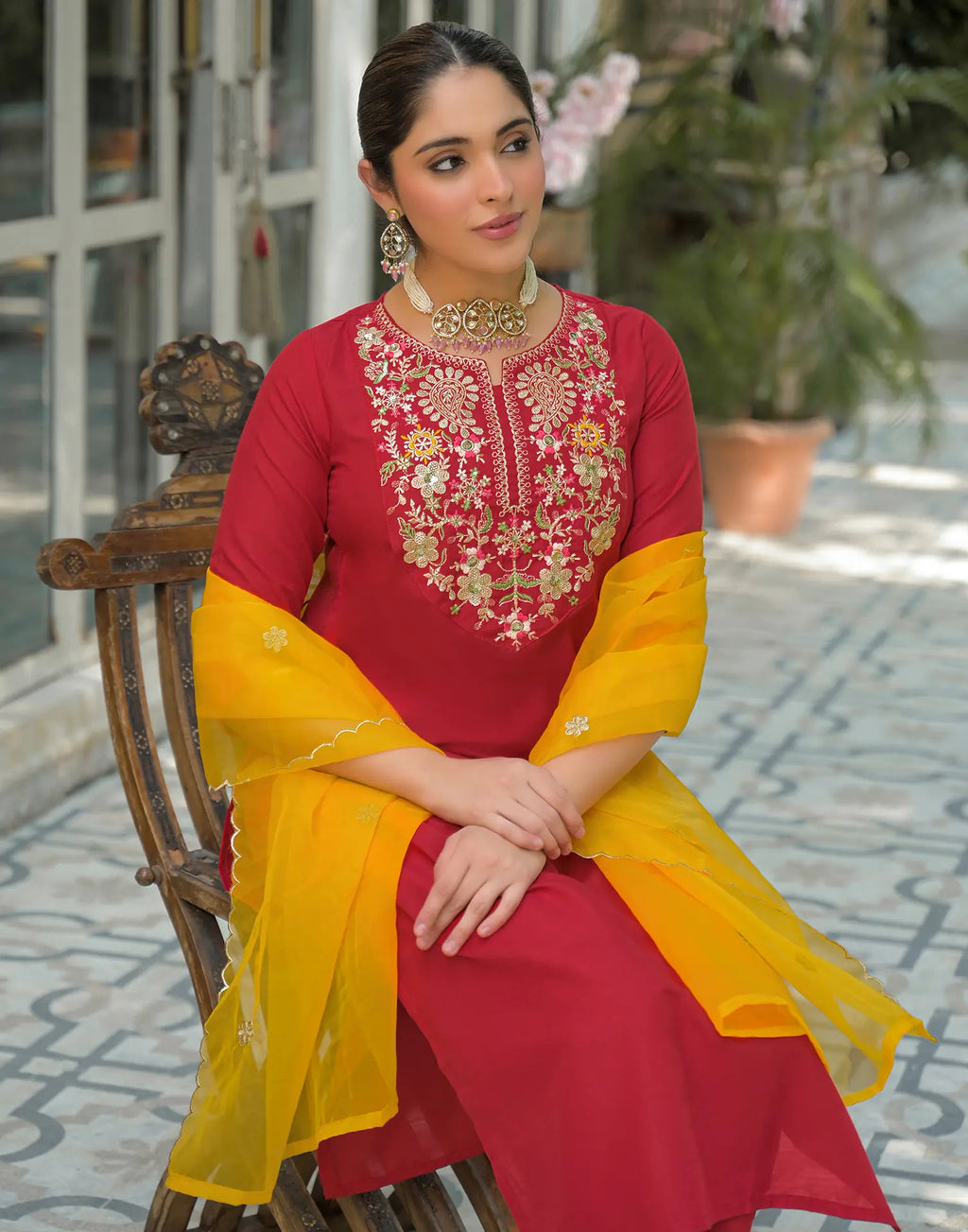 Viscose Rayon Embroidered Straight 3 Piece Kurta Set