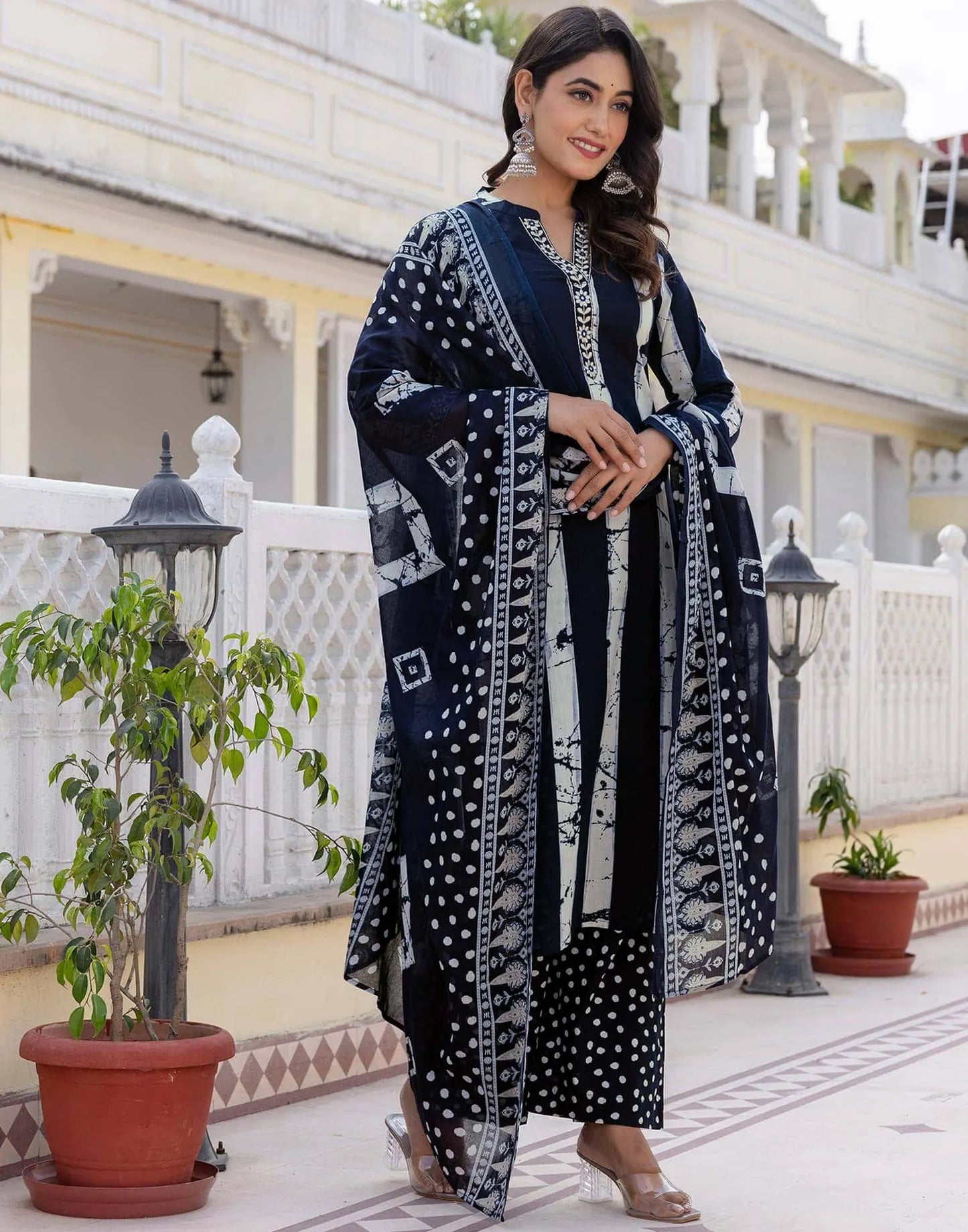 Cotton Printed, Embroidery Lace Straight Kurta with Pant & Dupatta
