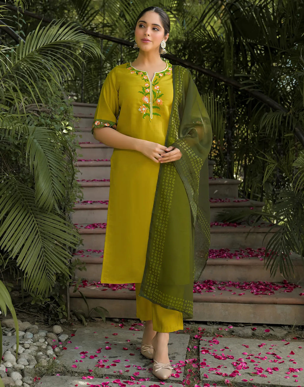 Silk Blend Embroidered Straight 3 Piece Kurta Set