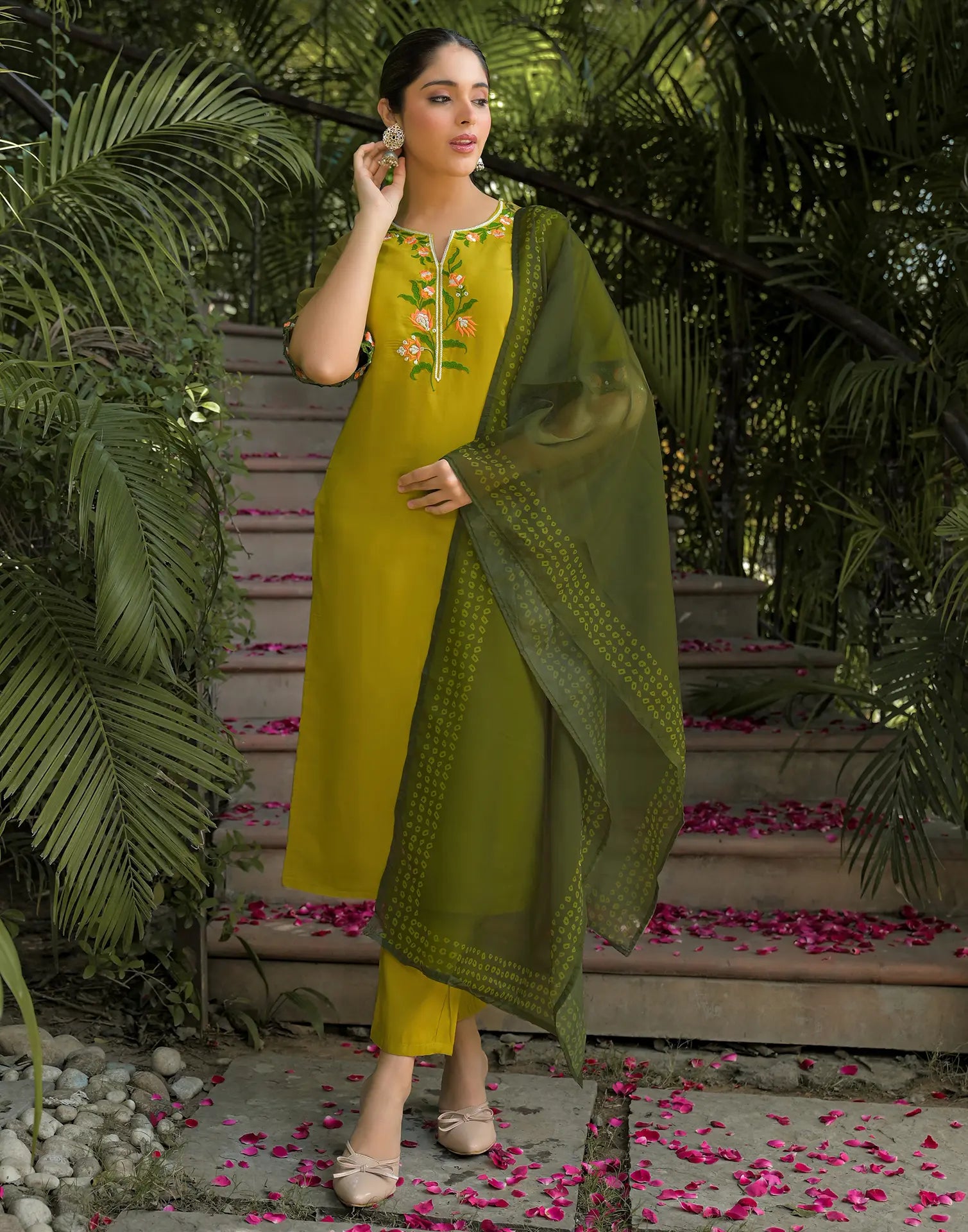 Silk Blend Embroidered Straight 3 Piece Kurta Set