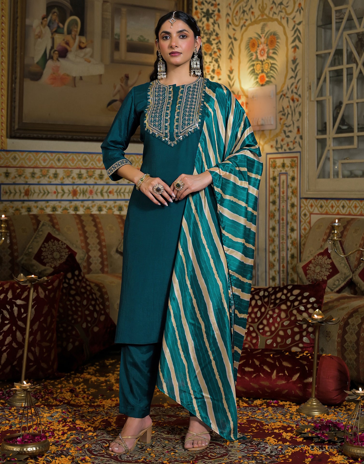 Skylee Chinnon Embroidered Straight 3 Piece Kurta Set For Woman