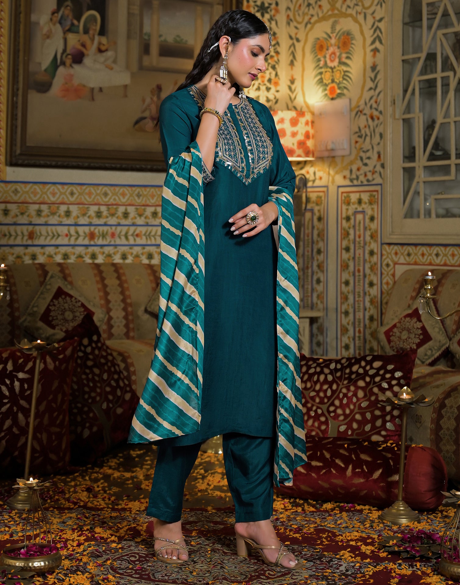 Skylee Chinnon Embroidered Straight 3 Piece Kurta Set For Woman