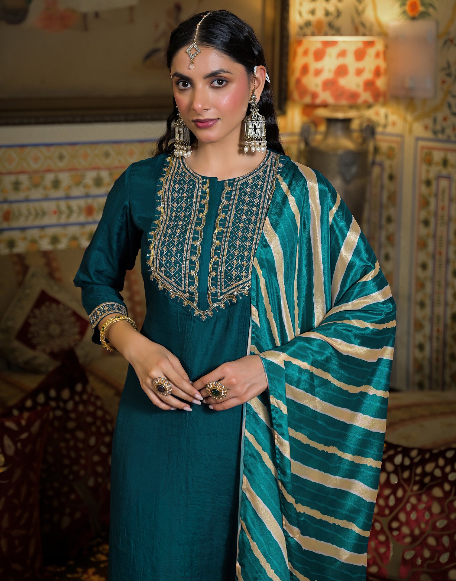 Skylee Chinnon Embroidered Straight 3 Piece Kurta Set For Woman