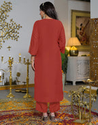 Poly Chinnon Embroidered Straight 3 Piece Kurta Set