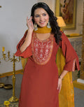 Poly Chinnon Embroidered Straight 3 Piece Kurta Set