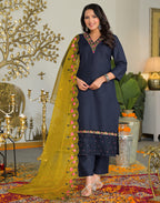 Skylee Silk Embroidered Straight 3 Piece Kurta Set For Woman