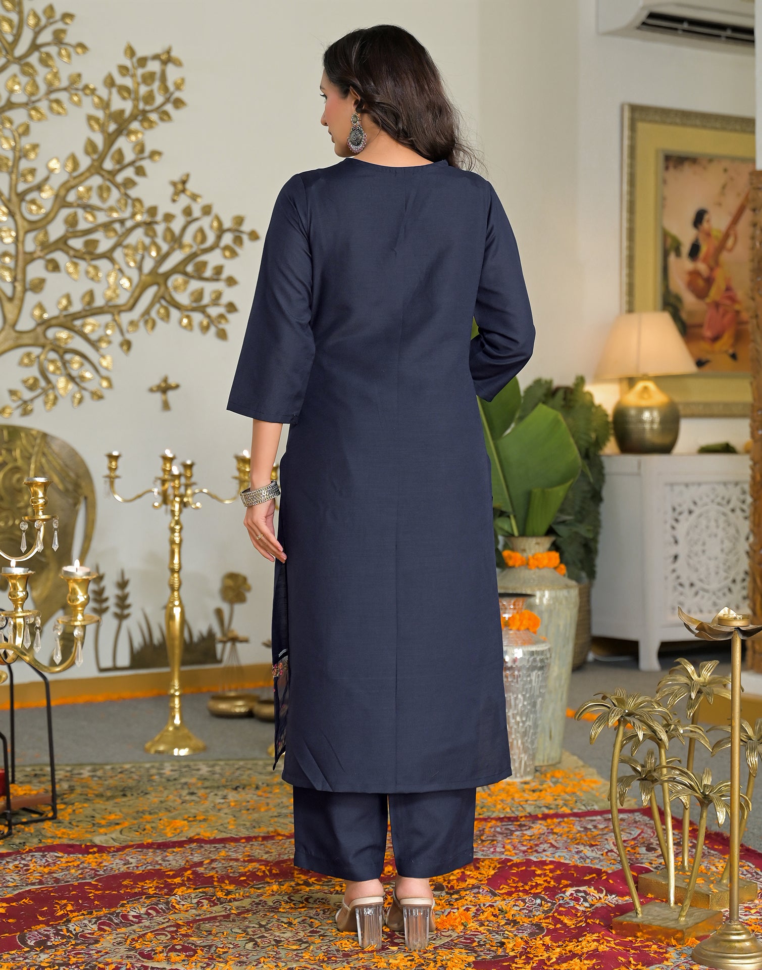 Skylee Silk Embroidered Straight 3 Piece Kurta Set For Woman