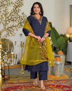 Skylee Silk Embroidered Straight 3 Piece Kurta Set For Woman