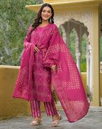 Viscose Rayon Printed Straight 3 Piece Kurta Set