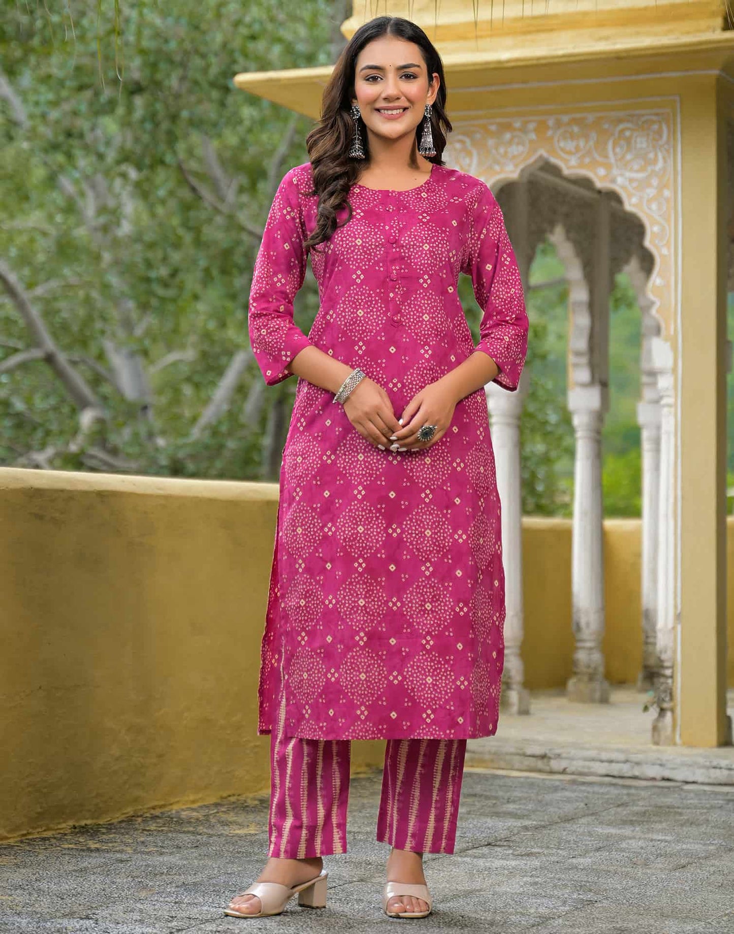 Cotton Straight Printed Round Neck Kurta with Pant & Dupatta