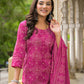 Cotton Straight Printed Round Neck Kurta with Pant & Dupatta