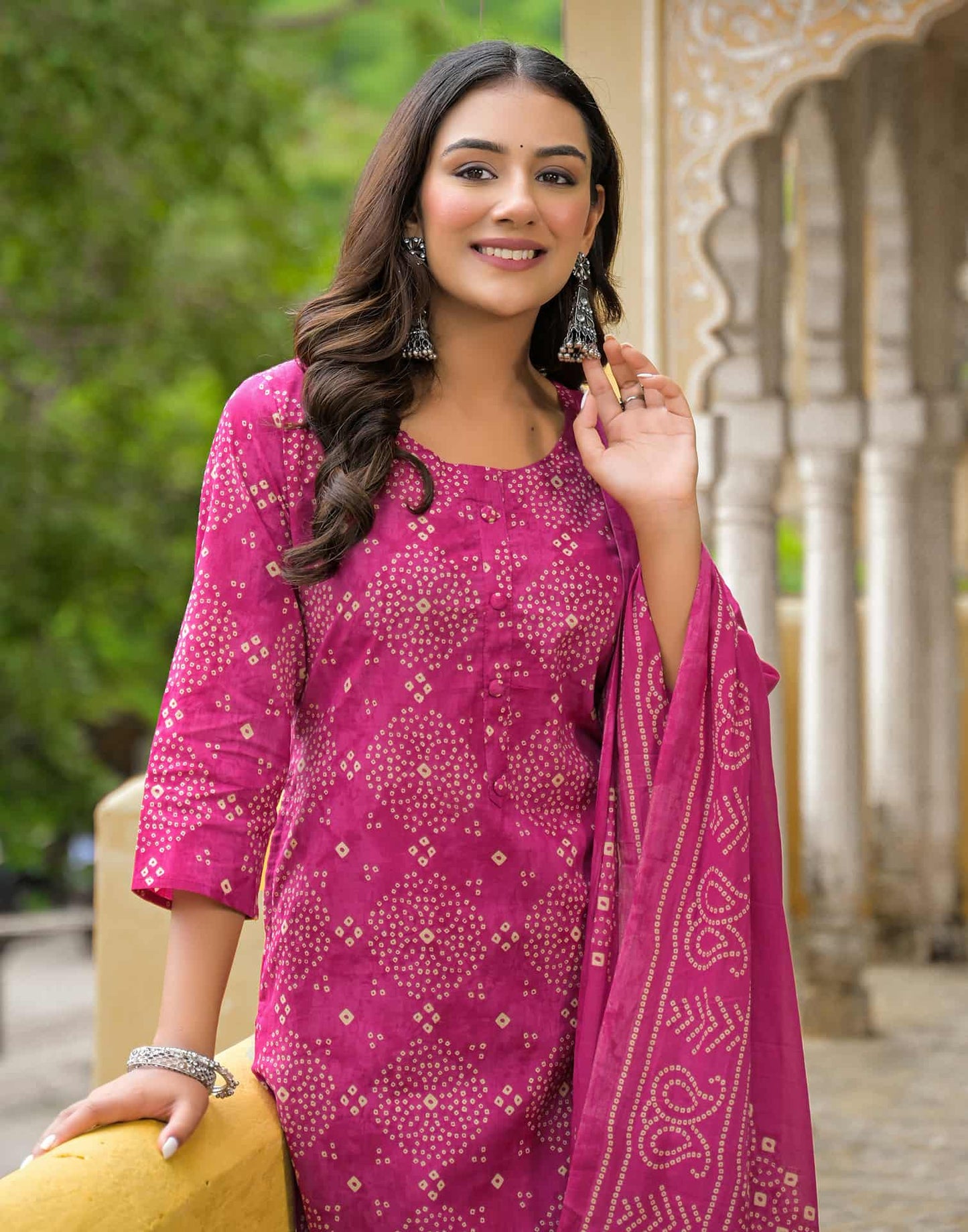 Cotton Straight Printed Round Neck Kurta with Pant & Dupatta