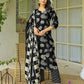Cotton Straight Printed V-Neck Kurta with Pant & Dupatta