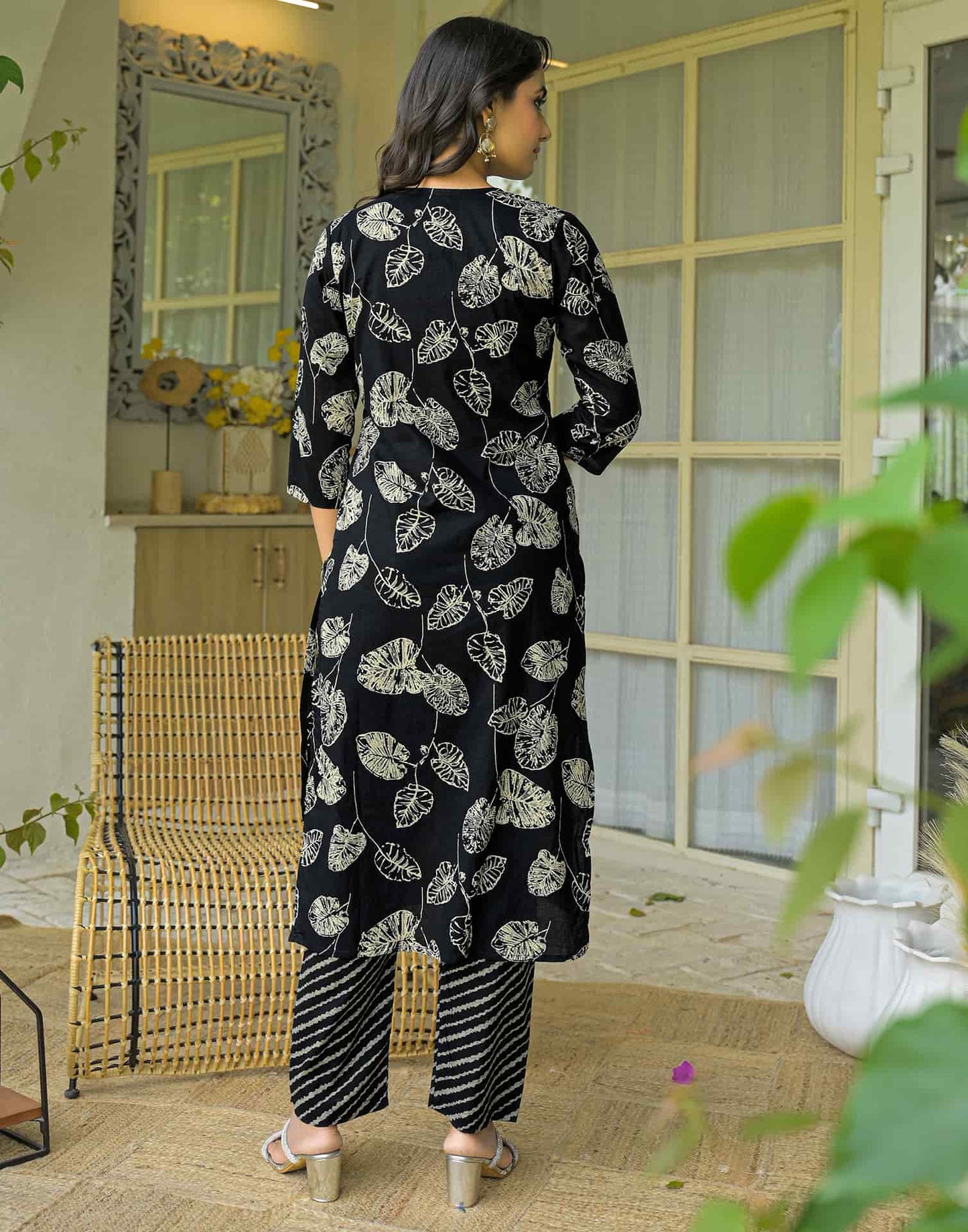 Cotton Straight Printed V-Neck Kurta with Pant & Dupatta