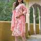 Cotton Straight Printed V-Neck Kurta with Pant & Dupatta