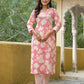 Cotton Straight Printed V-Neck Kurta with Pant & Dupatta