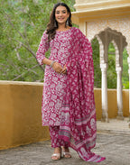 Viscose Rayon Floral Print Straight 3 Piece Kurta Set