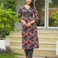 Cotton Straight Printed V-Neck Kurta with Pant & Dupatta