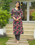 Viscose Rayon Floral Print Straight 3 Piece Kurta Set