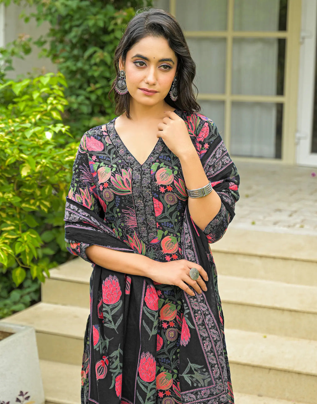 Viscose Rayon Floral Print Straight 3 Piece Kurta Set