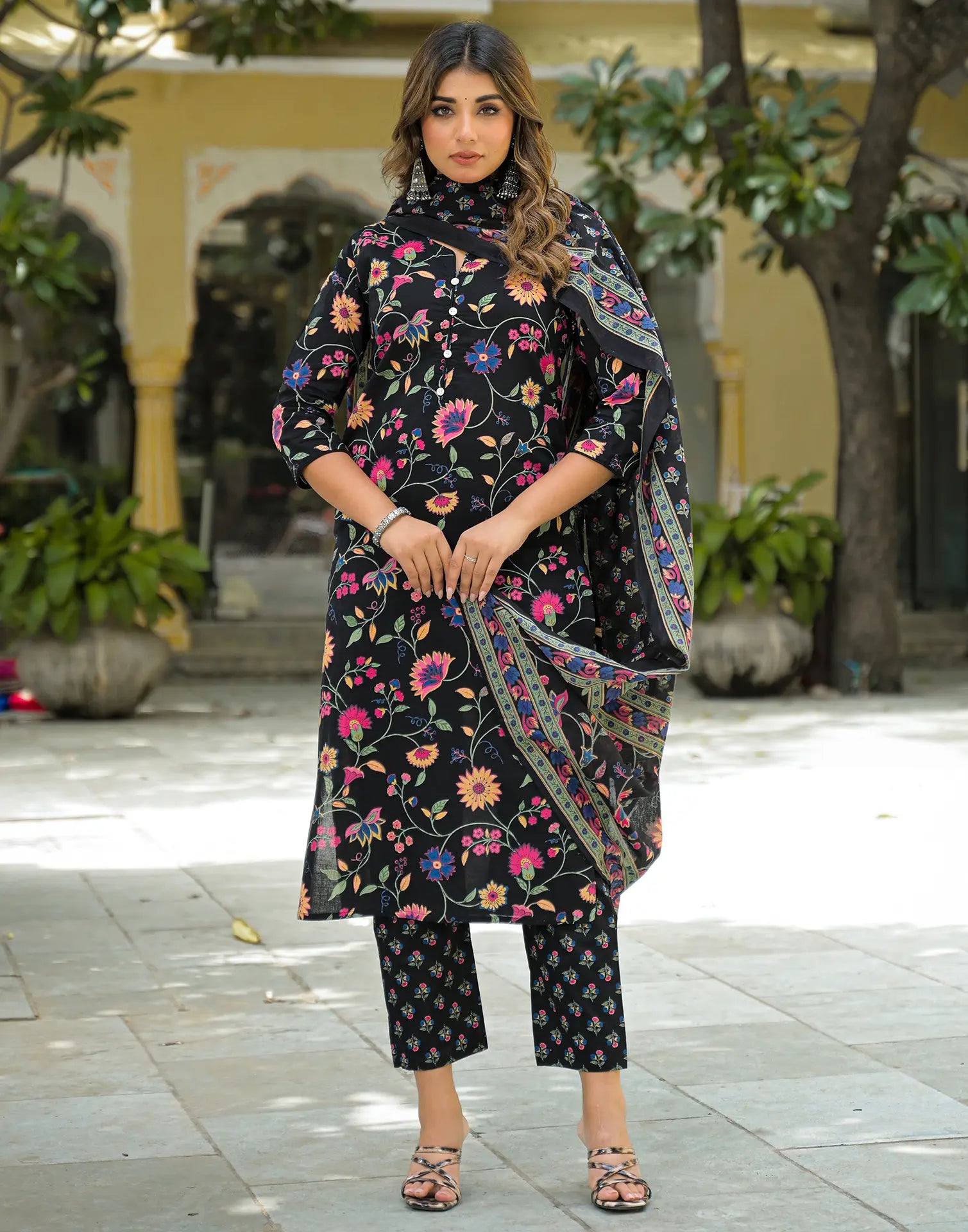 Viscose Rayon Floral Print Straight 3 Piece Kurta Set