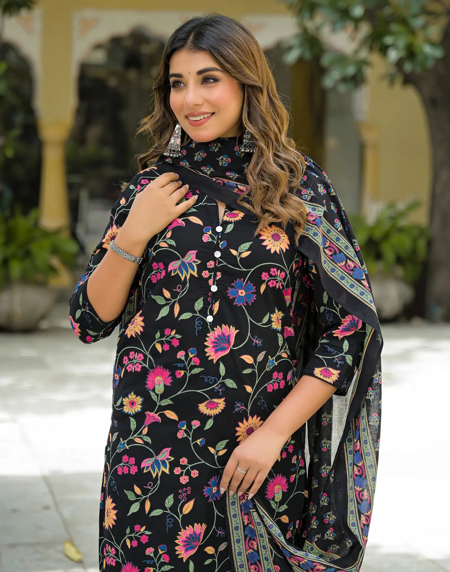 Viscose Rayon Floral Print Straight 3 Piece Kurta Set