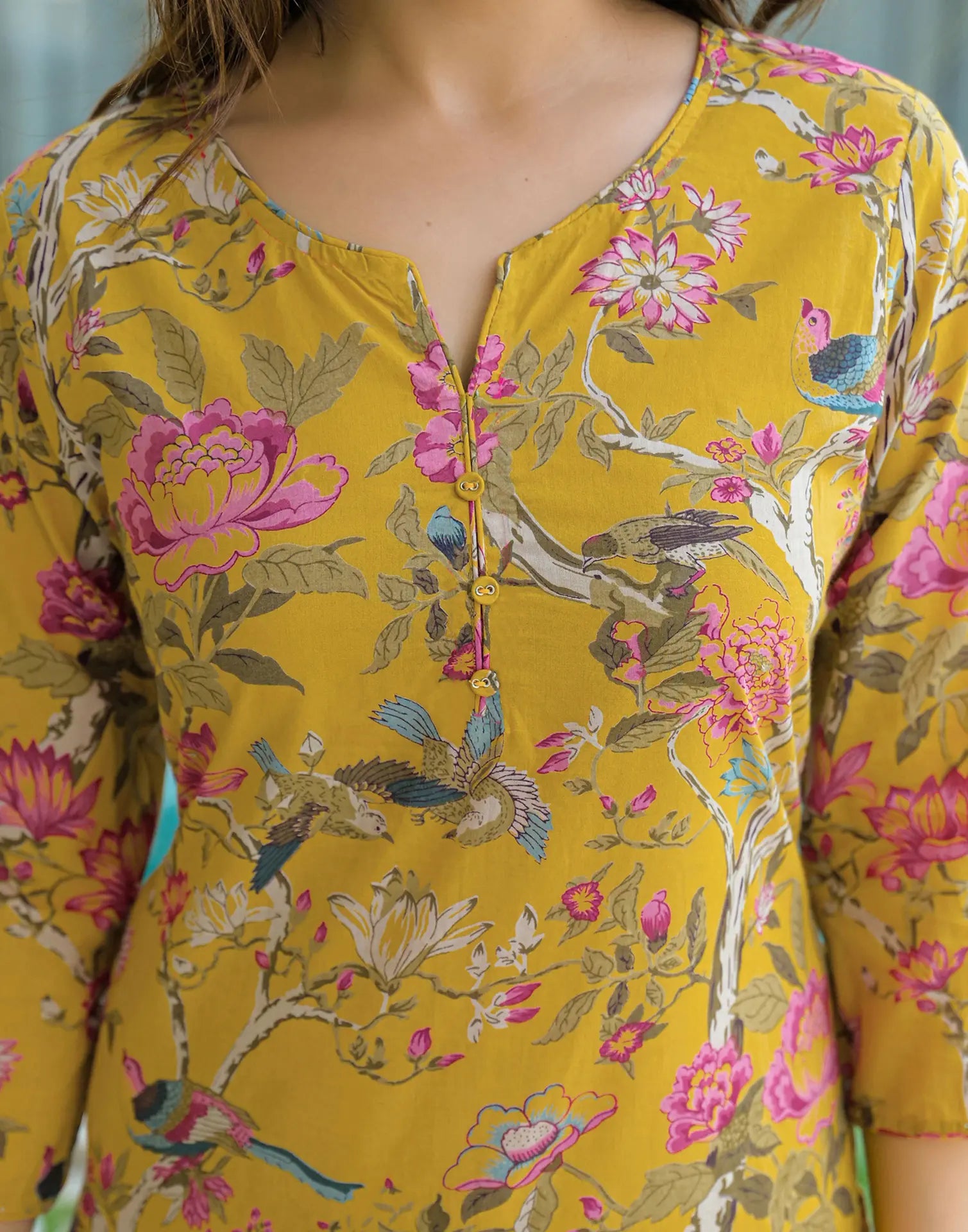 Pure Cotton Floral Print Straight 3 Piece Kurta Set
