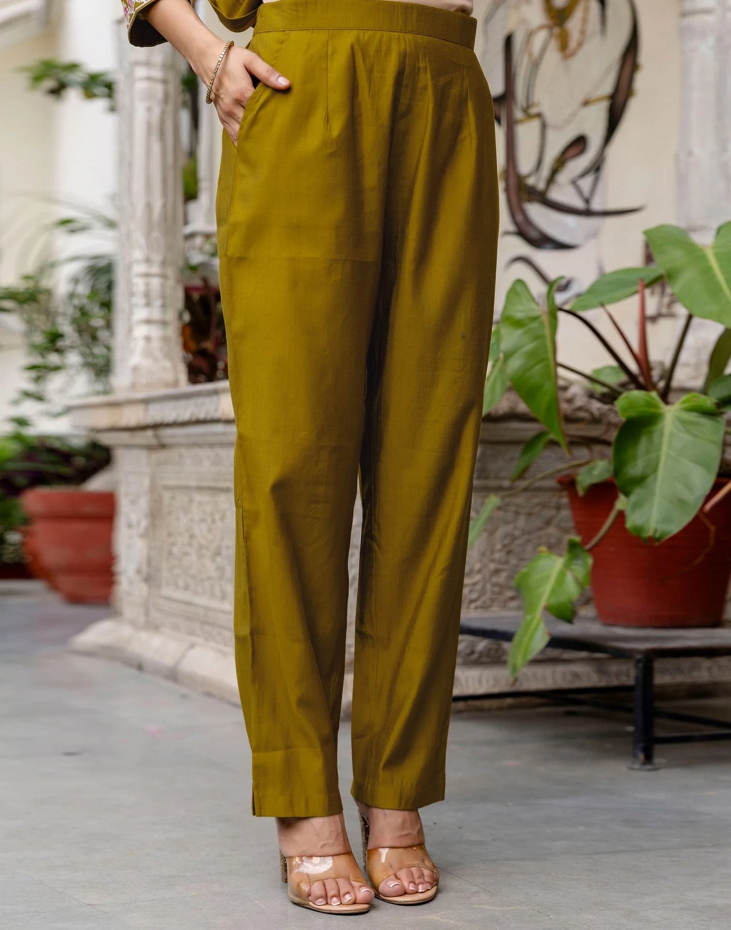 Green Silk Blend Embroidered Straight Kurta with Pant & Dupatta