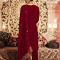 Affordable red velvet elegant kurta set with dupatta