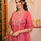 Pink Silk Embroidered Straight Kurta Set with Pant & Dupatta for Women under 1299 