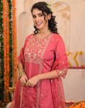 Pink Silk Embroidered Straight Kurta Set with Pant & Dupatta for Women under 1299 